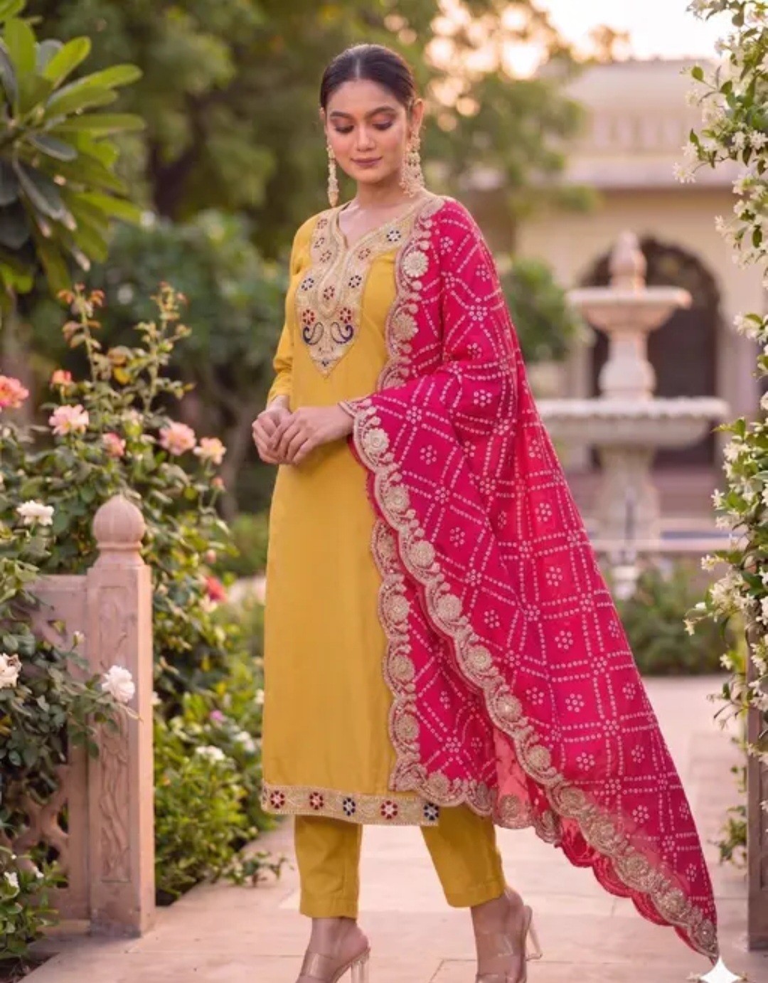Women Plus Size Kurta With Pant Set With Embroidered Style.& Dupatta Set. Size S
