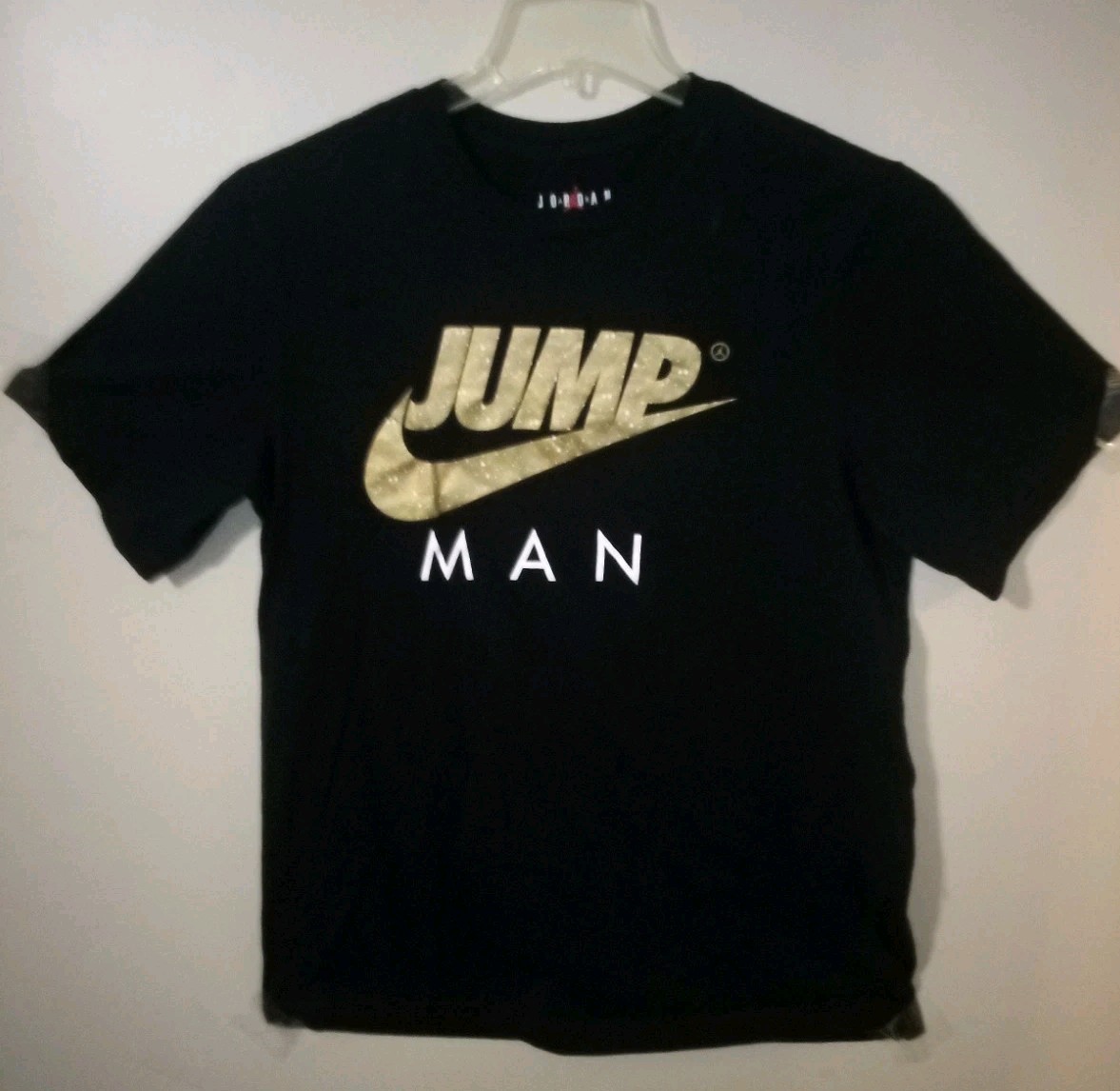 Jordan Jump Man T-shirt Black With Gold/ White – Standard Fit , Mens Medium