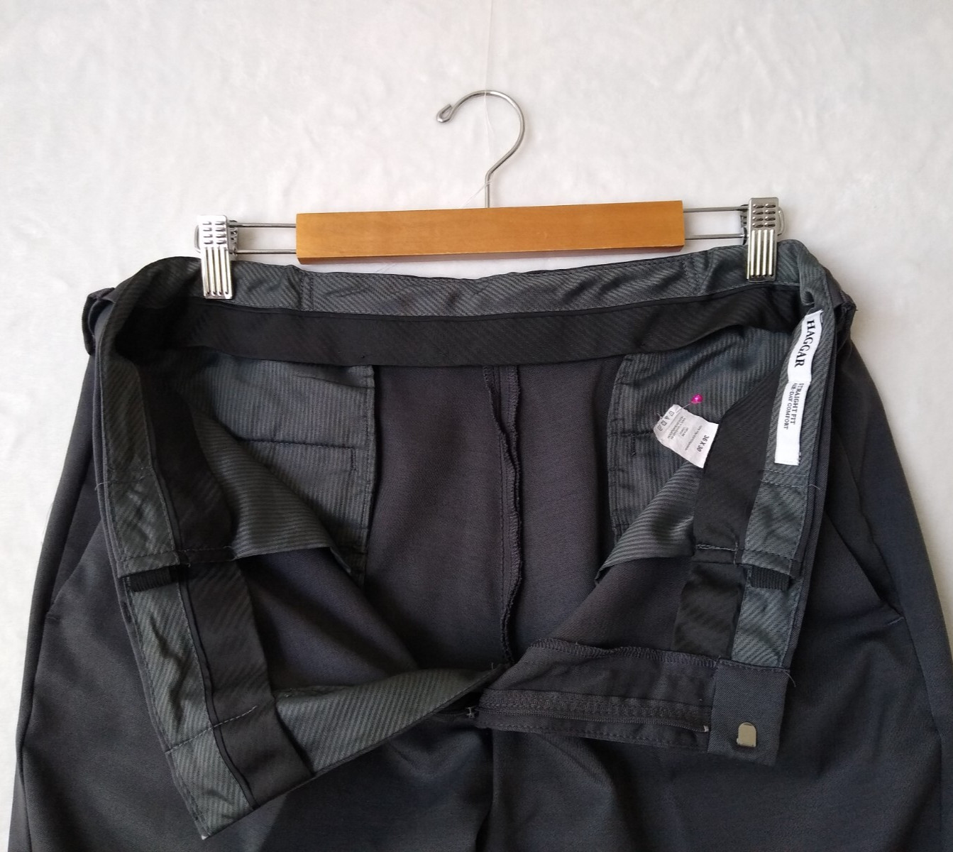 Haggar Dress Pants Mens 36×30 Gray Straight Fit All Day Comfort Expandable-Waist