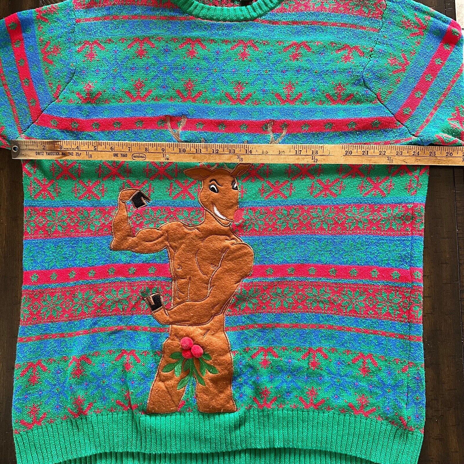Blizzard Bay Muscle Rudolph Mistletoe Balls Christmas Funny Ugly Sweater Size XL