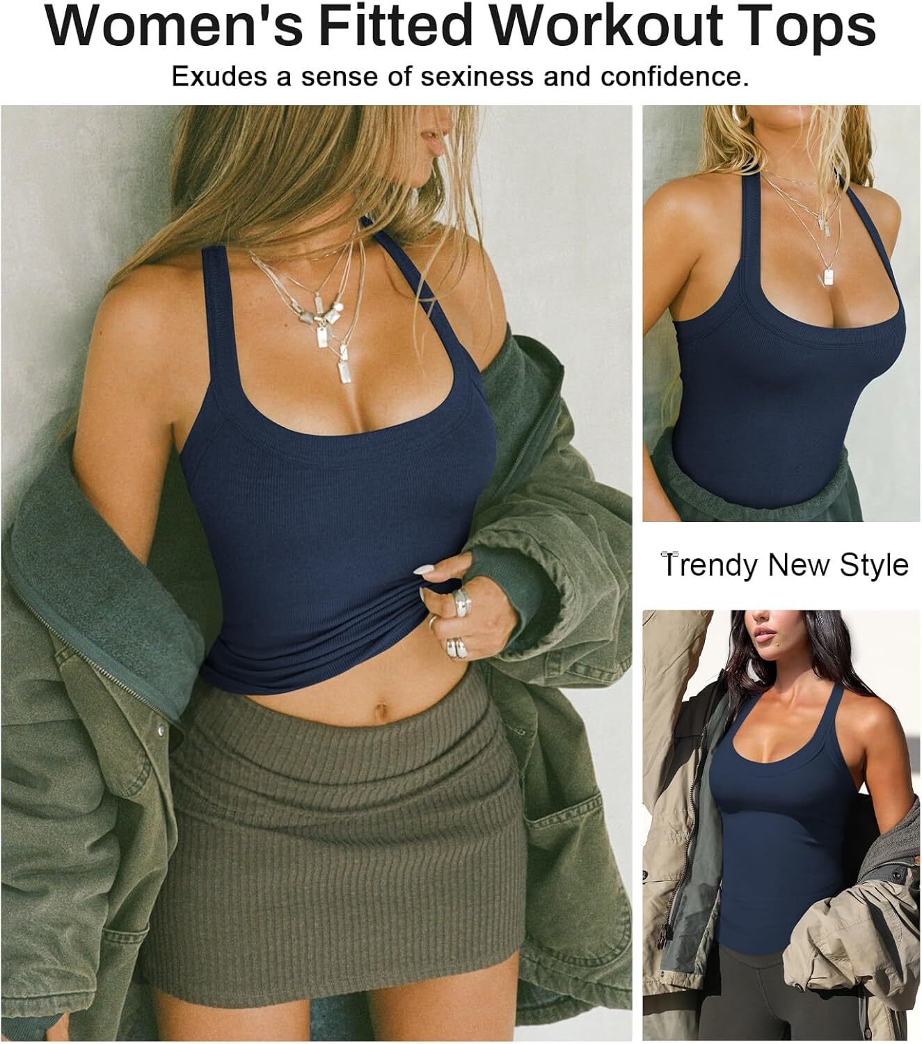 Womens Halter Top Deep Scoop Neck Low Cut Racerback Tank Top for Women