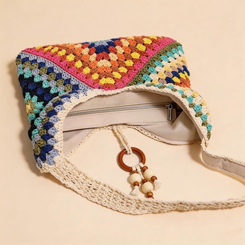 Handmade Cotton Bohemian Shoulder Bag | Woven Beach Tote, Festival Artisan Bag