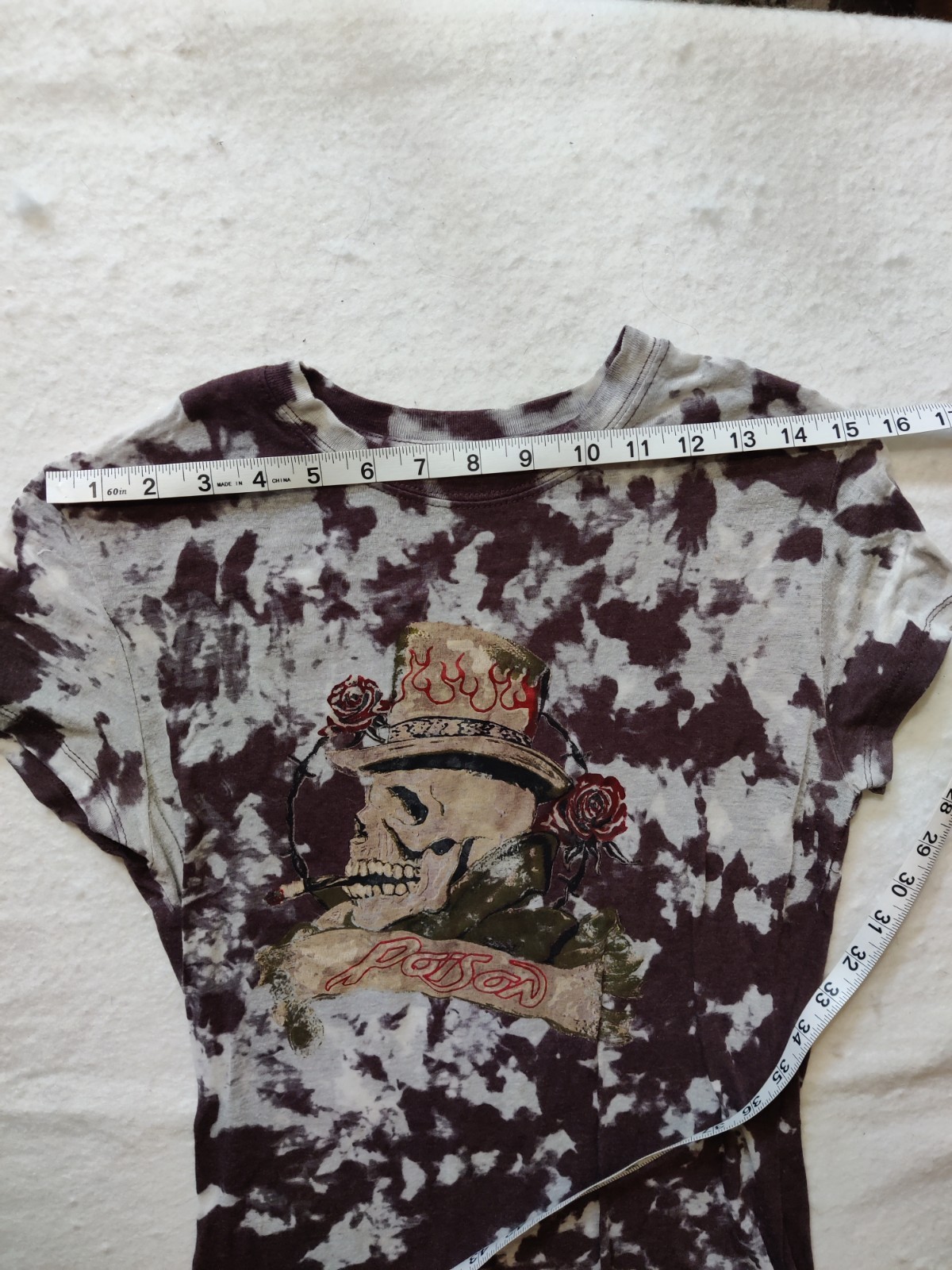Vintage Vinyl Poison Skull Graphic 80’s Band T-shirt Burnout Tie Dye Junior L