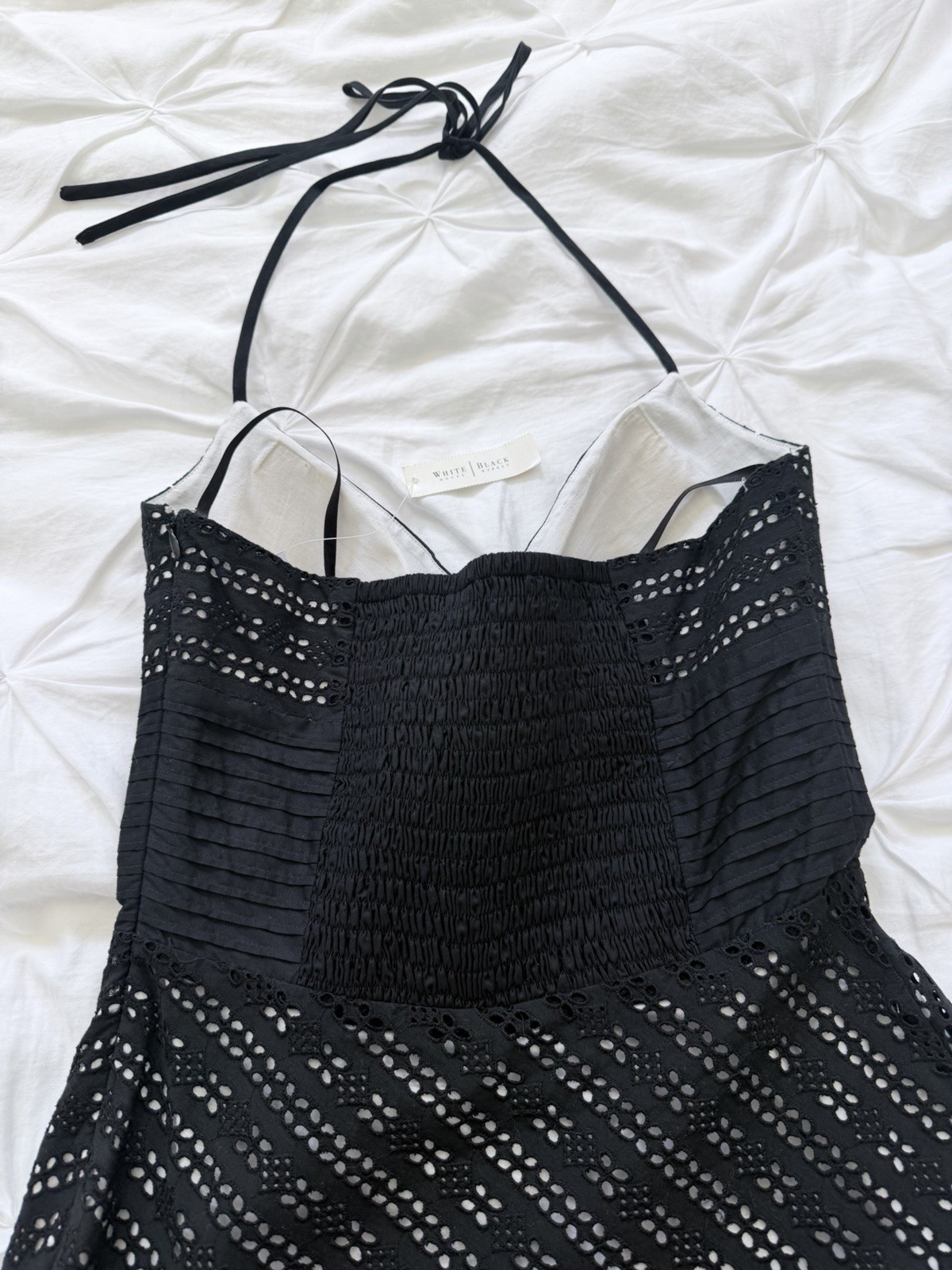 NWT-White House Black Market Black Eyelet A line Halter Dress 0, new, orig $128