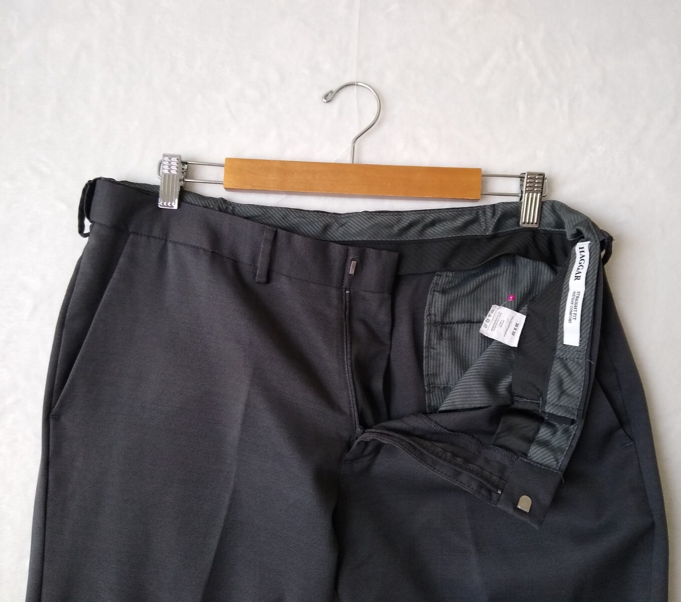 Haggar Dress Pants Mens 36×30 Gray Straight Fit All Day Comfort Expandable-Waist