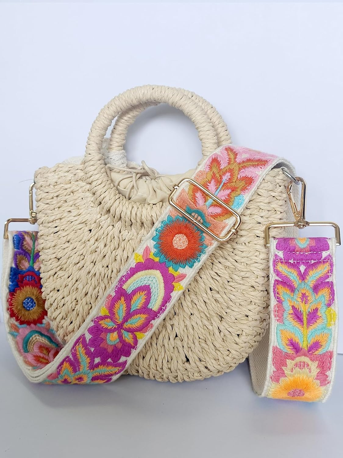 Embroidery Flower Purse Strap Replacement Crossbody 2 Inch Wide with Letter S Ke