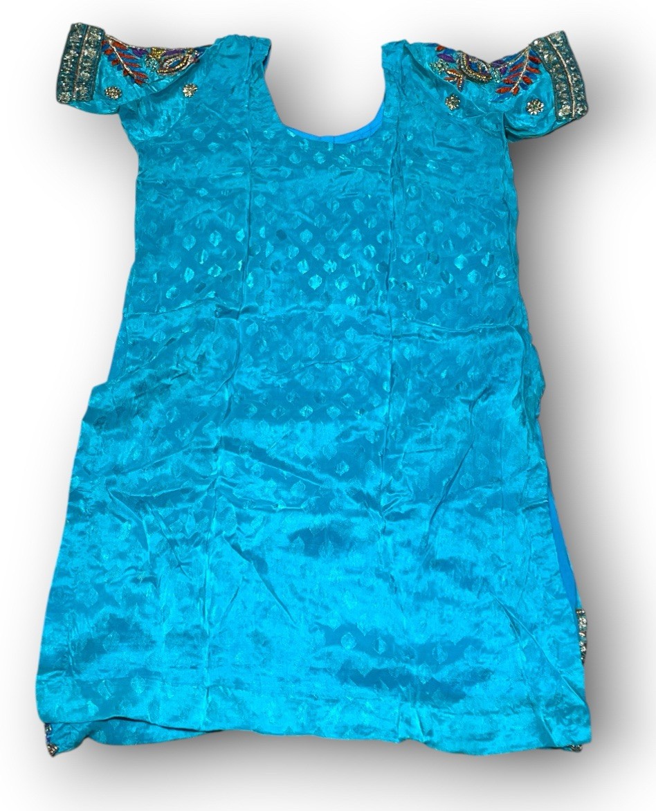 Heavy Embellished Punjabi Kurti Aqua Blue Zardozi Stone Tunic Kameez 19×30