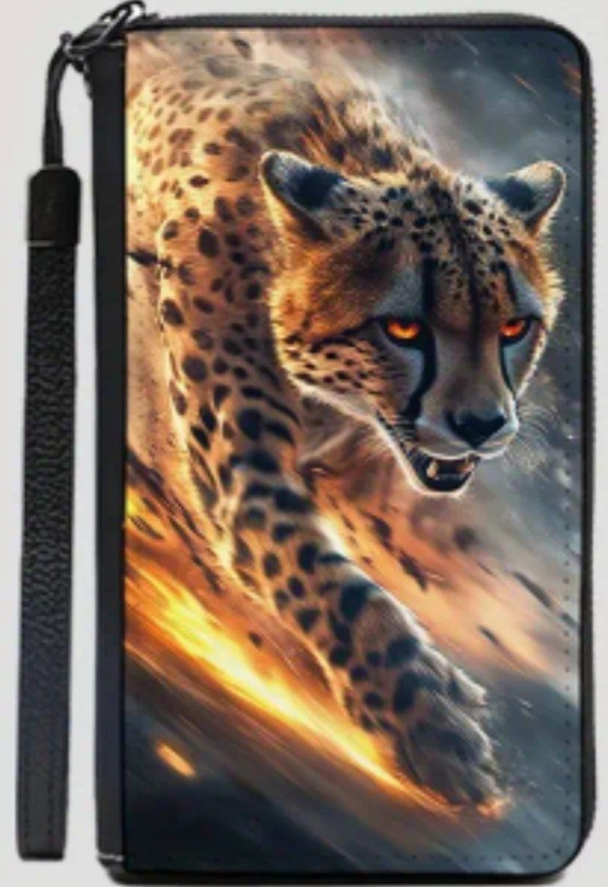 Flame Cheetah Multi-Card Wallet w/Wristlet. Brand New, Full ZIP, $38.00