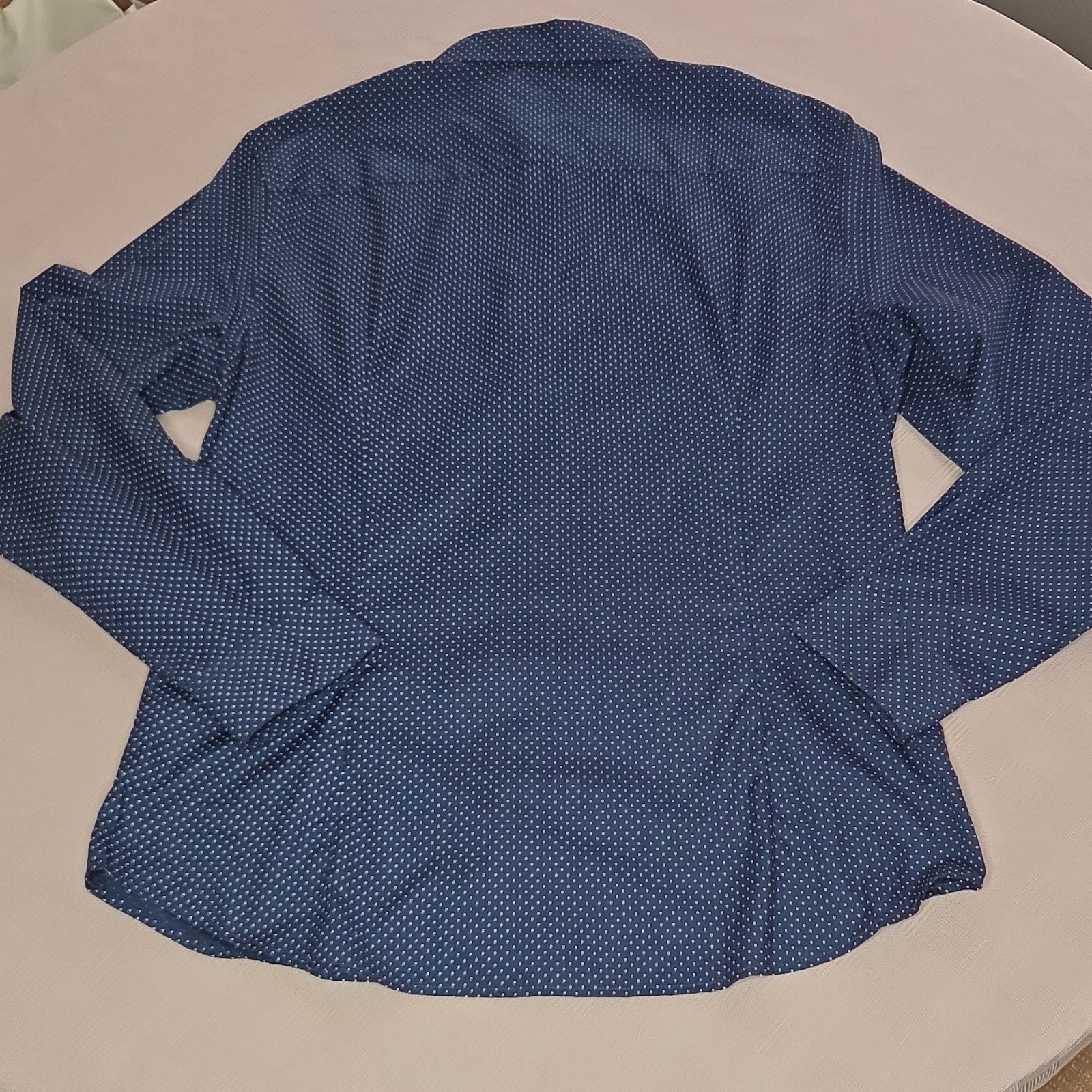 H&M Slim Fit Easy Iron Blue/White Polka Dot Dress Shirt L 32/33
