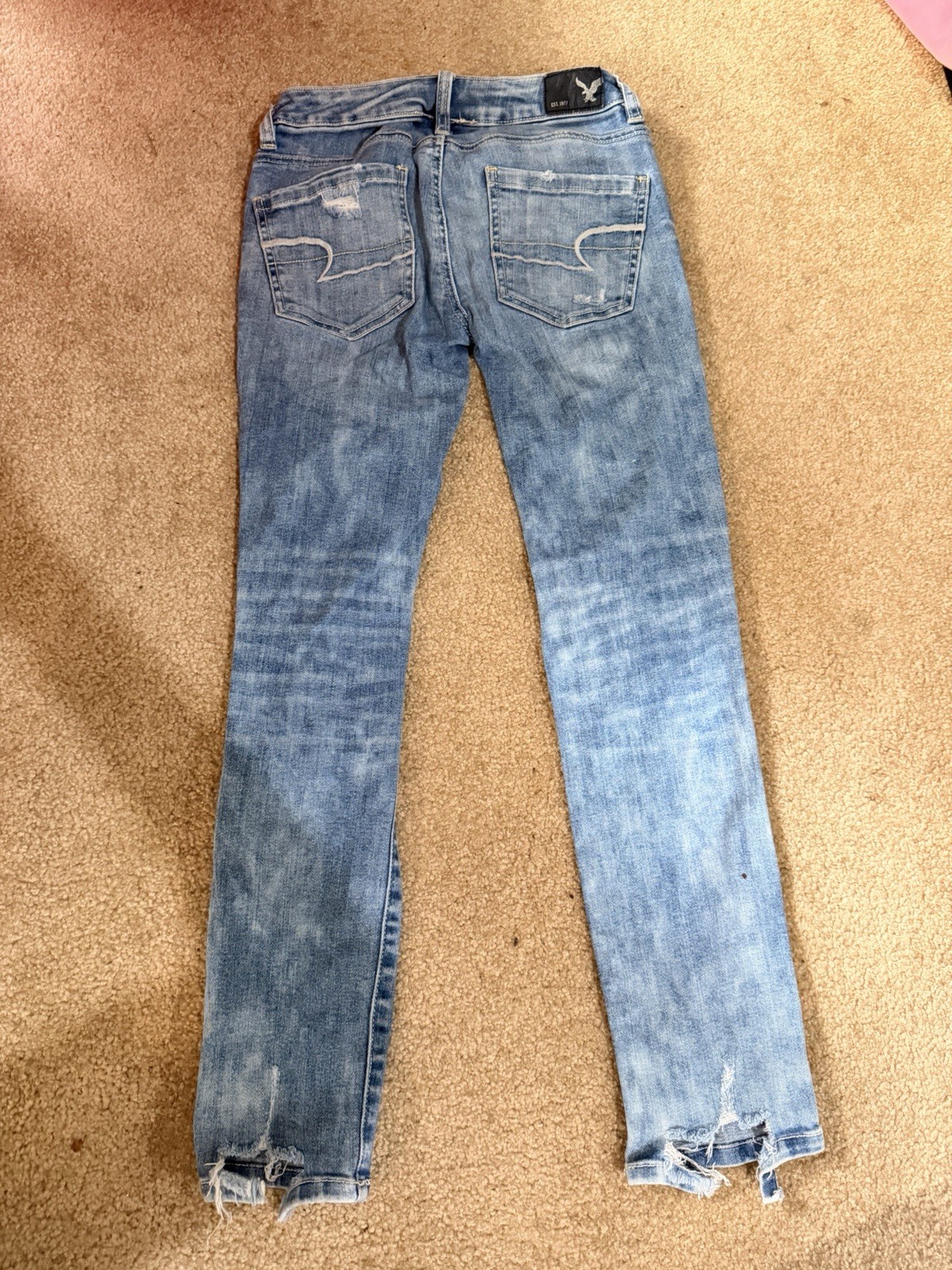 American Eagle Womens Jegging Ankle Highly Ripped Acid Wash Light Jeans Size 00
