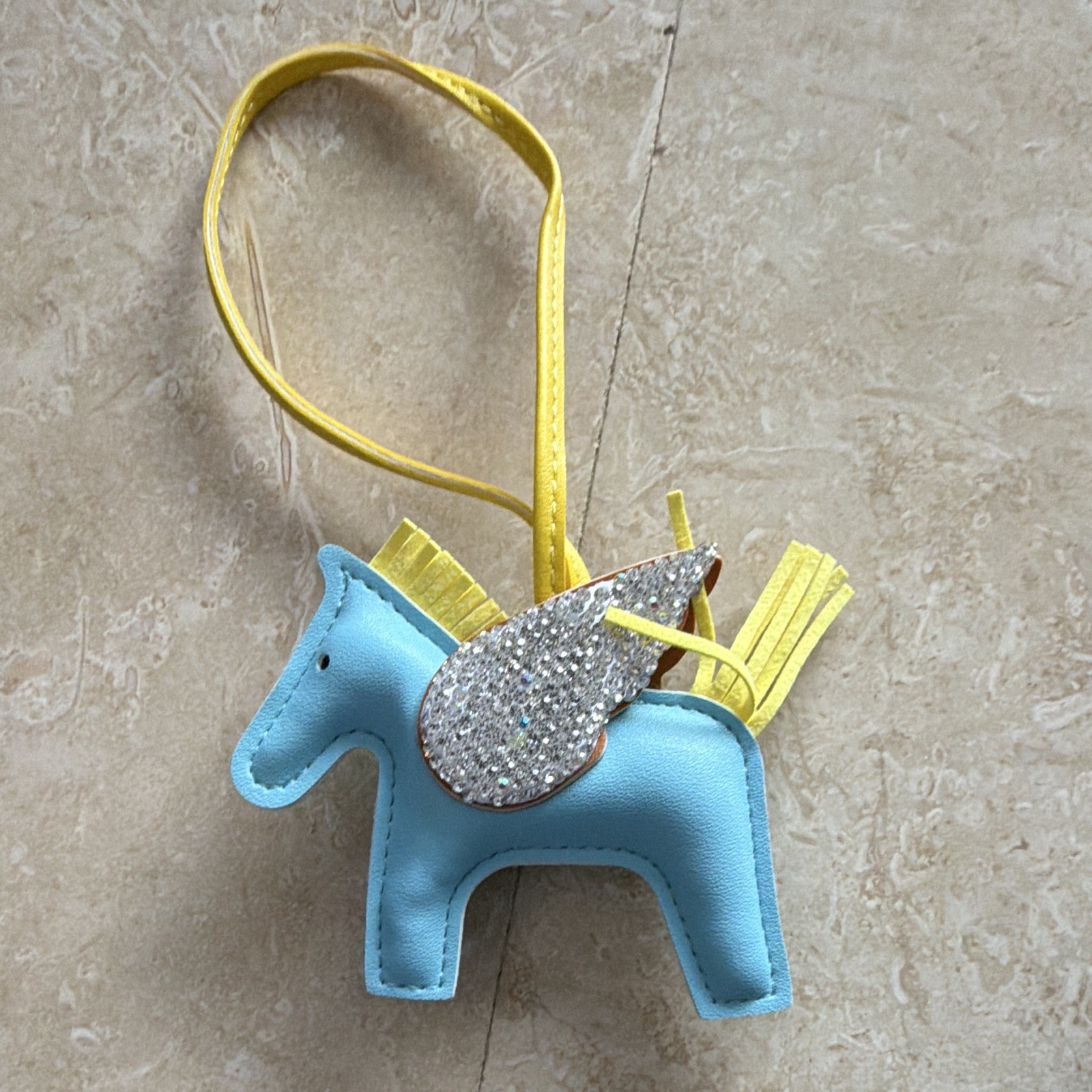 Faux Leather Horse Key Chain Bag Charm Blue Yellow Strap Women