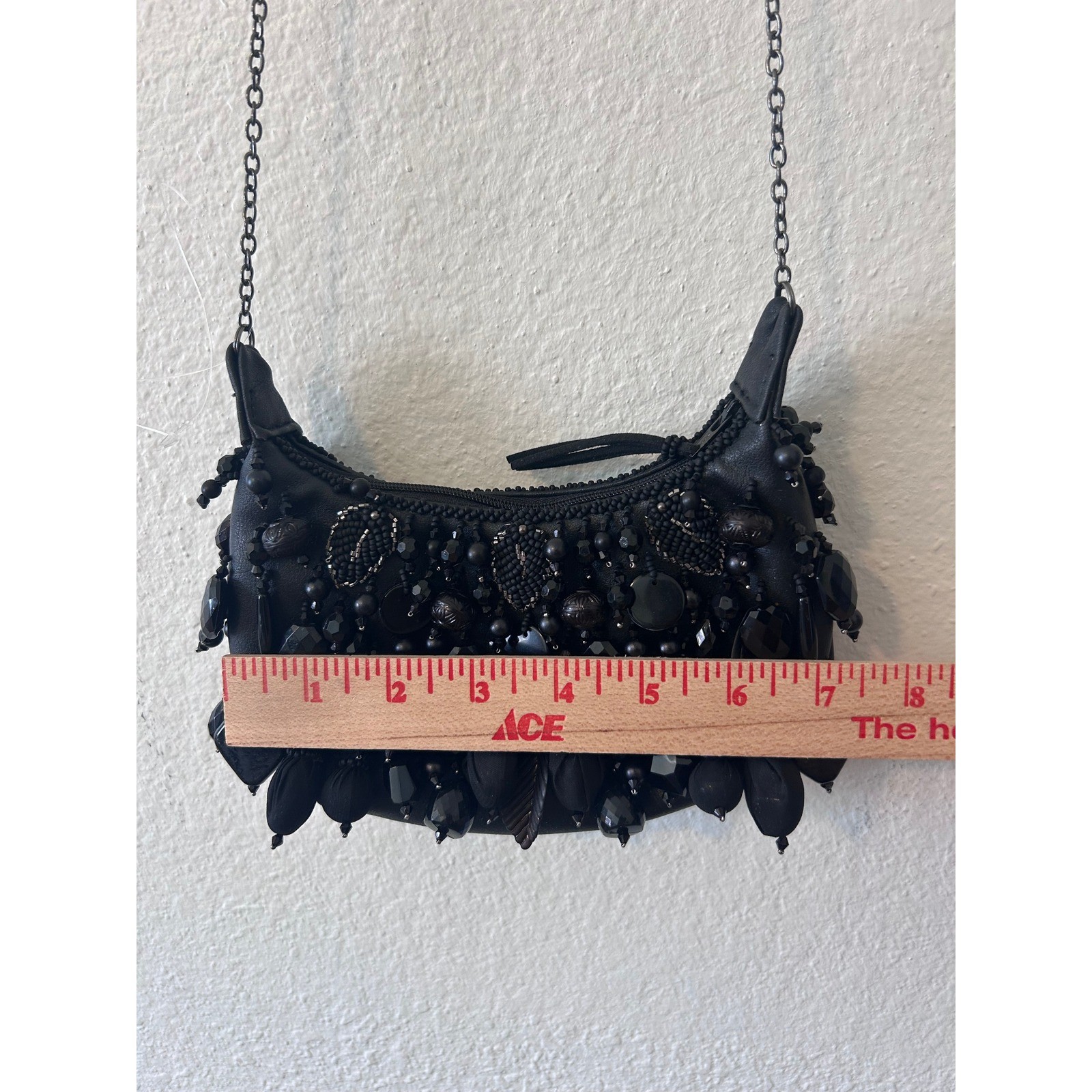 MARY FRANCES Handmade Black Beaded Bauble Mini Handbag Crossbody Chain Bag $215