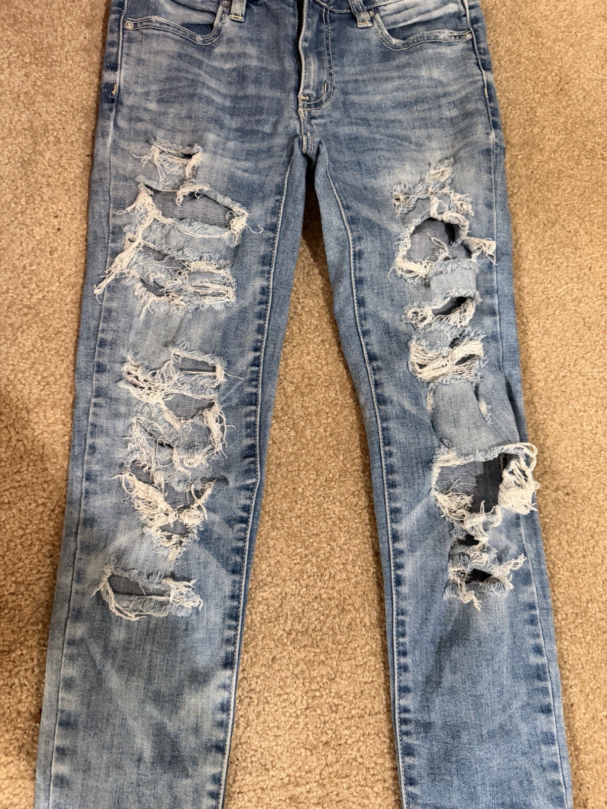 American Eagle Womens Jegging Ankle Highly Ripped Acid Wash Light Jeans Size 00