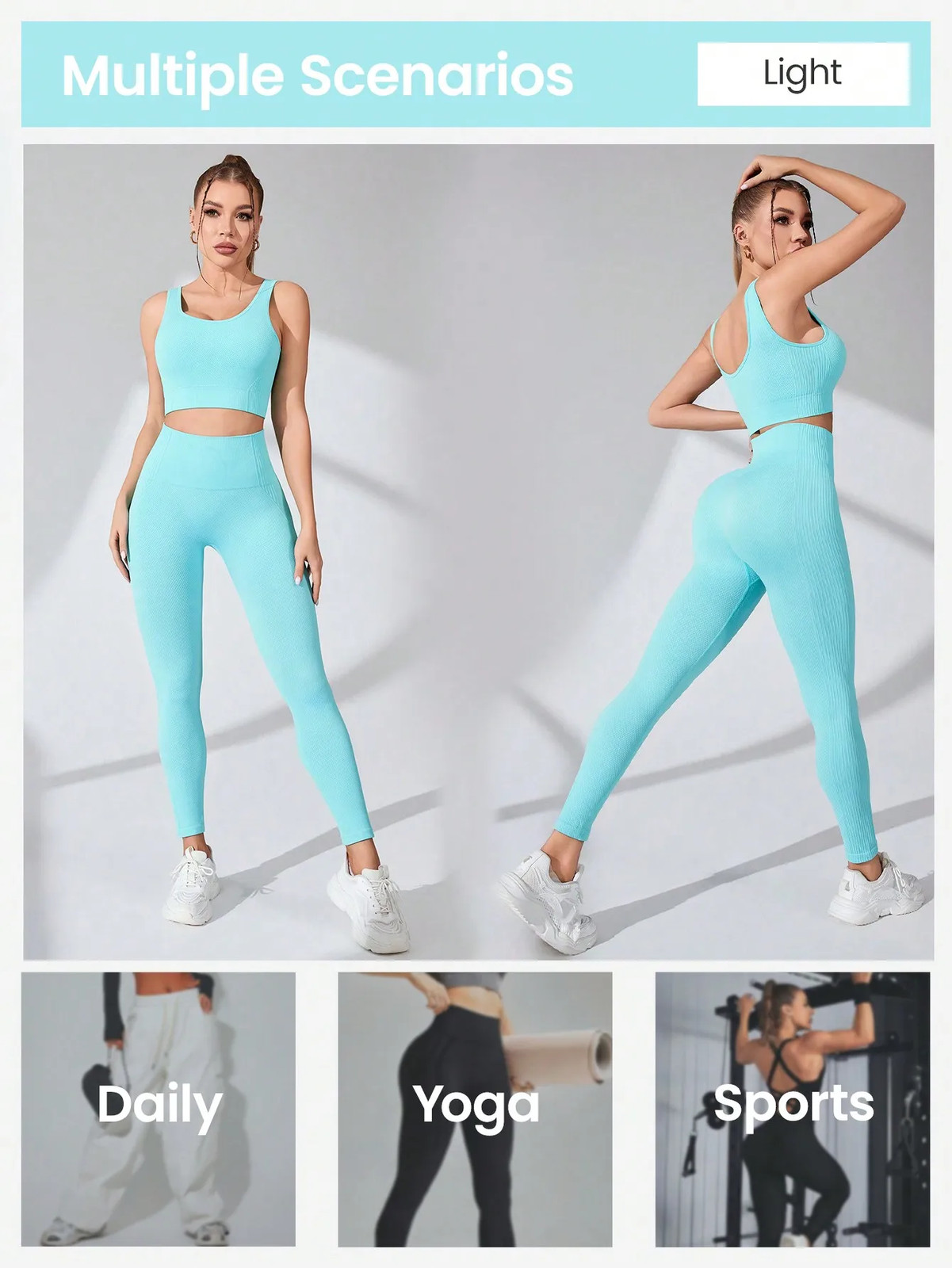 Women’s Workout Sets 2 Piece – Seamless Yoga Leggings and Cross-Strap Sports Bra