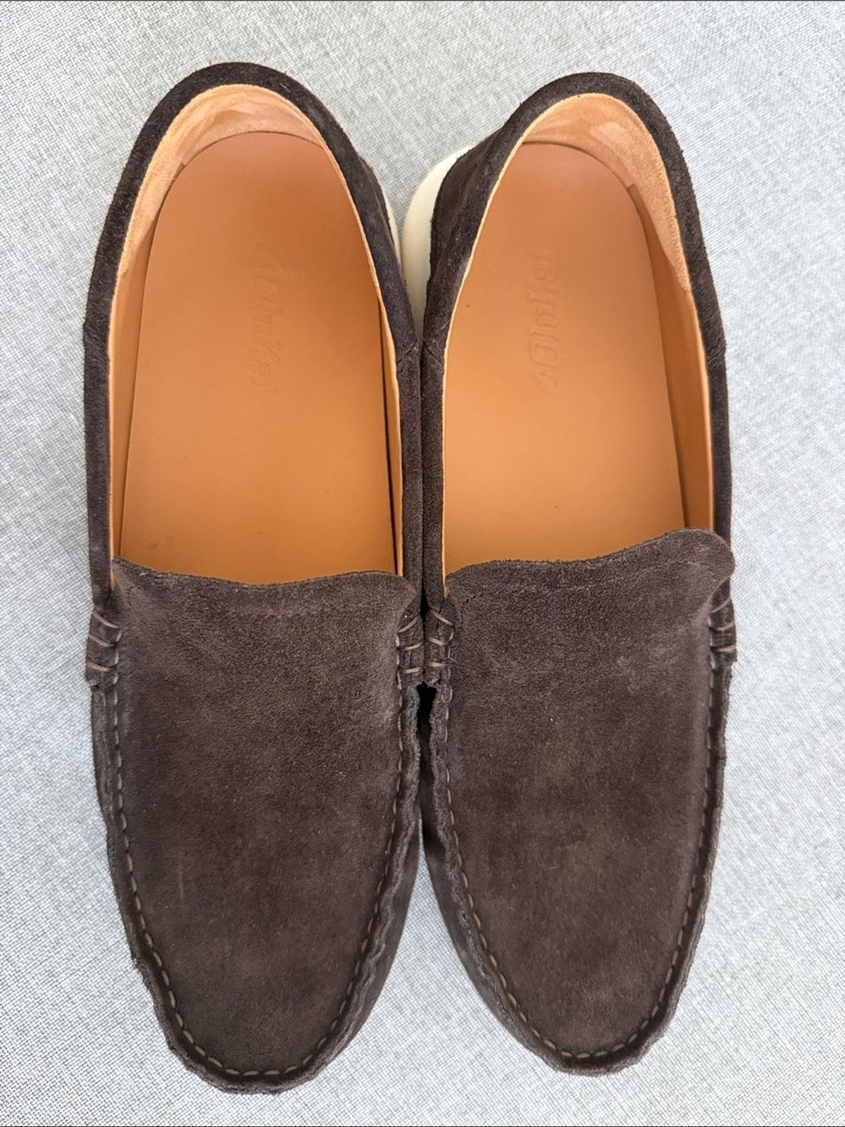 OluKai Dark Brown Suede Slip-On Loafers with Cream Sole