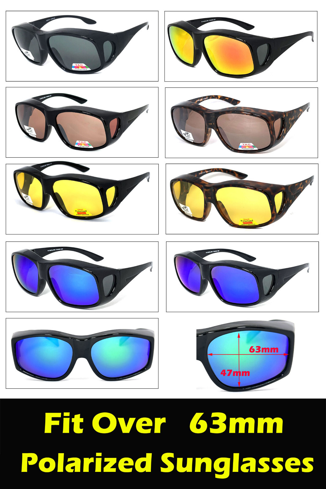 Medium FIT OVER PRESCRIPTION GLASSES POLARIZED SUNGLASSES COVER ALL WRAP AROUND