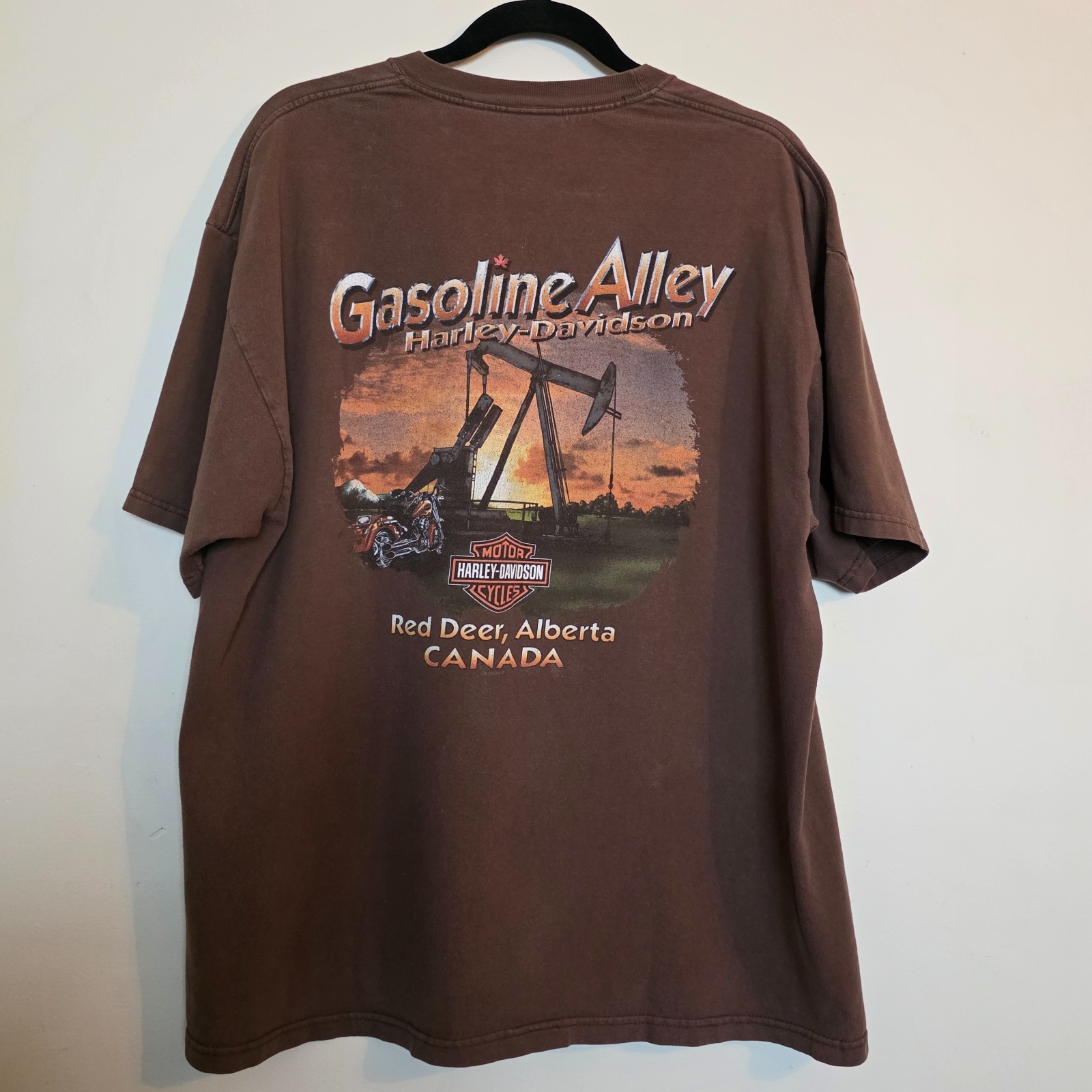 Vintage Harley Davidson Shirt XL Brown Gasoline Alley Red Deer Alberta Pumpjack