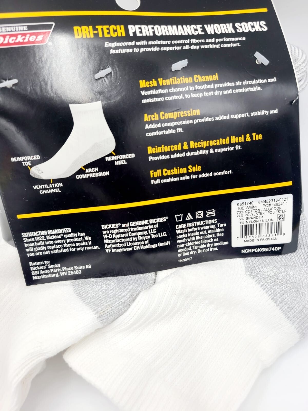 Dickies Men’s Dri-tech Moisture Control Ankle Socks 6 Pairs Size 6-12 White/Gray