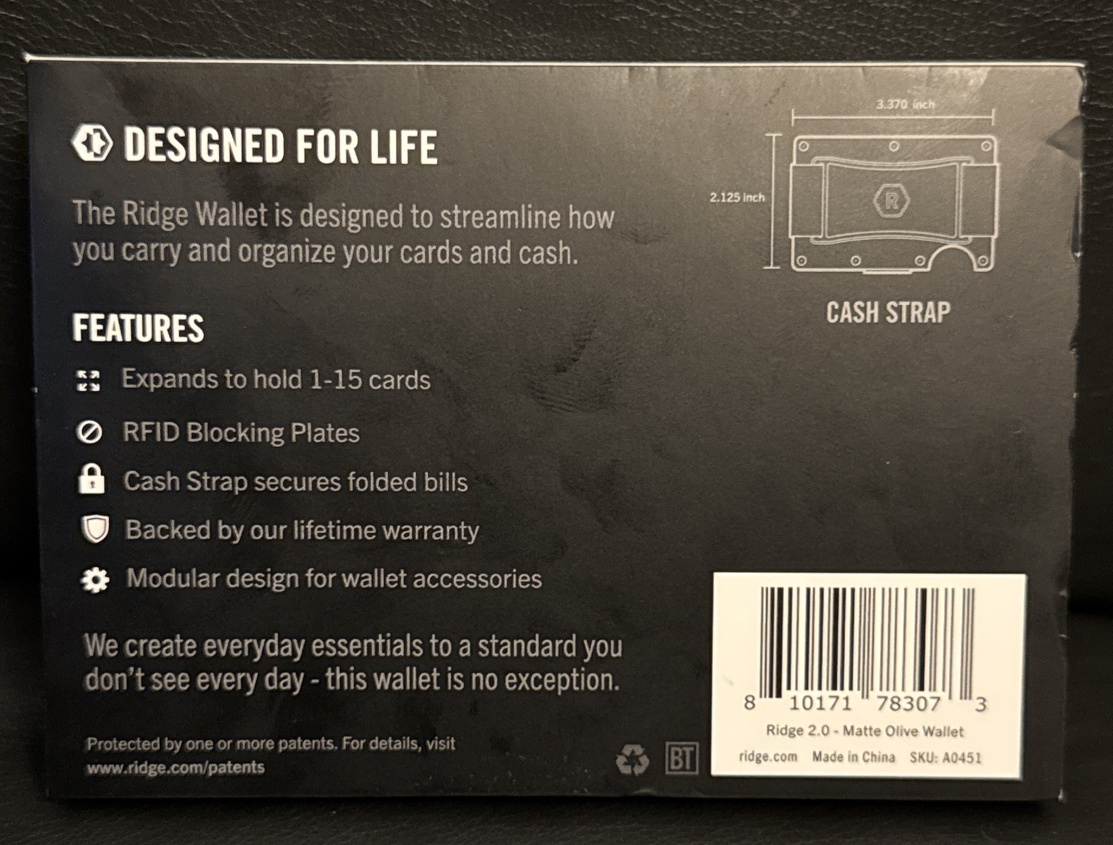 Ridge 2.0 Slim RFID Blocking Aluminum Wallet W/Cash Strap For Bills- Matte Olive