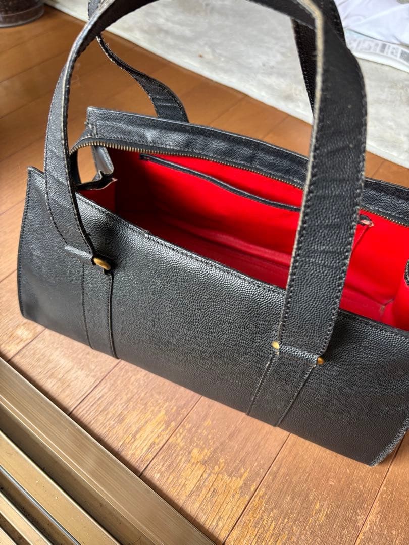 Celine Black Leather Handbag Vintage Gold Hardware Red Lining Auth