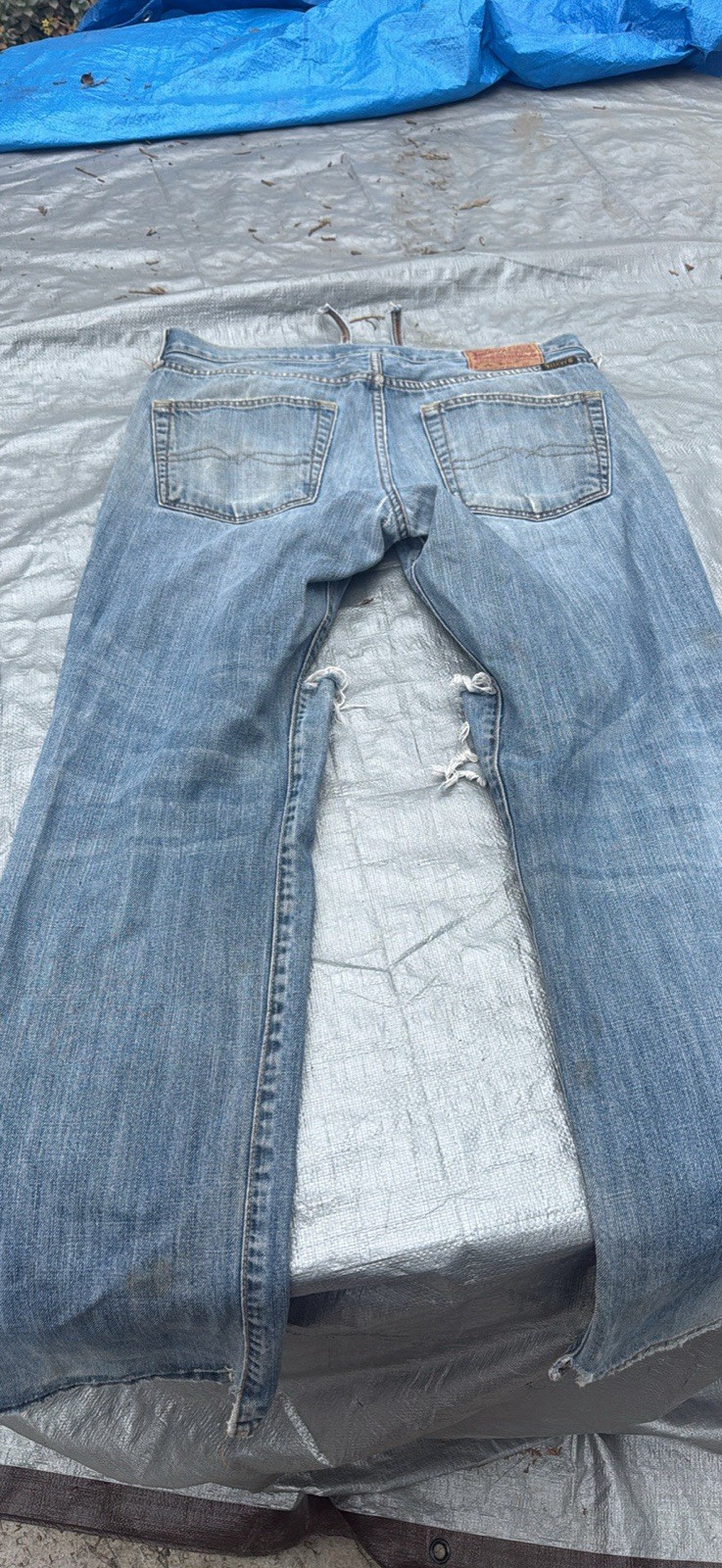 Polo Ralph Lauren Mens Distressed Light Wash Straight Leg Denim Jeans Blue