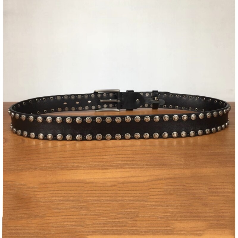 Real Leather Waist Belt Heavy Metal Rivet Studded Unisex Punk Rock Biker Belt