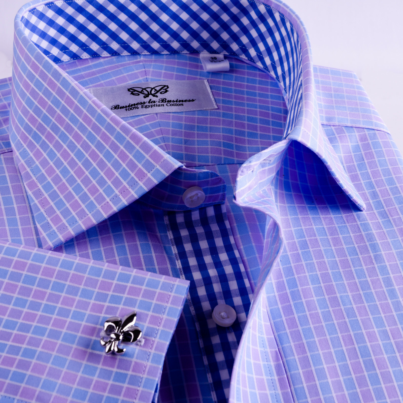 Purple & Blue Plaid & Checkers Mens Dress Shirt Formal Business Gingham Check