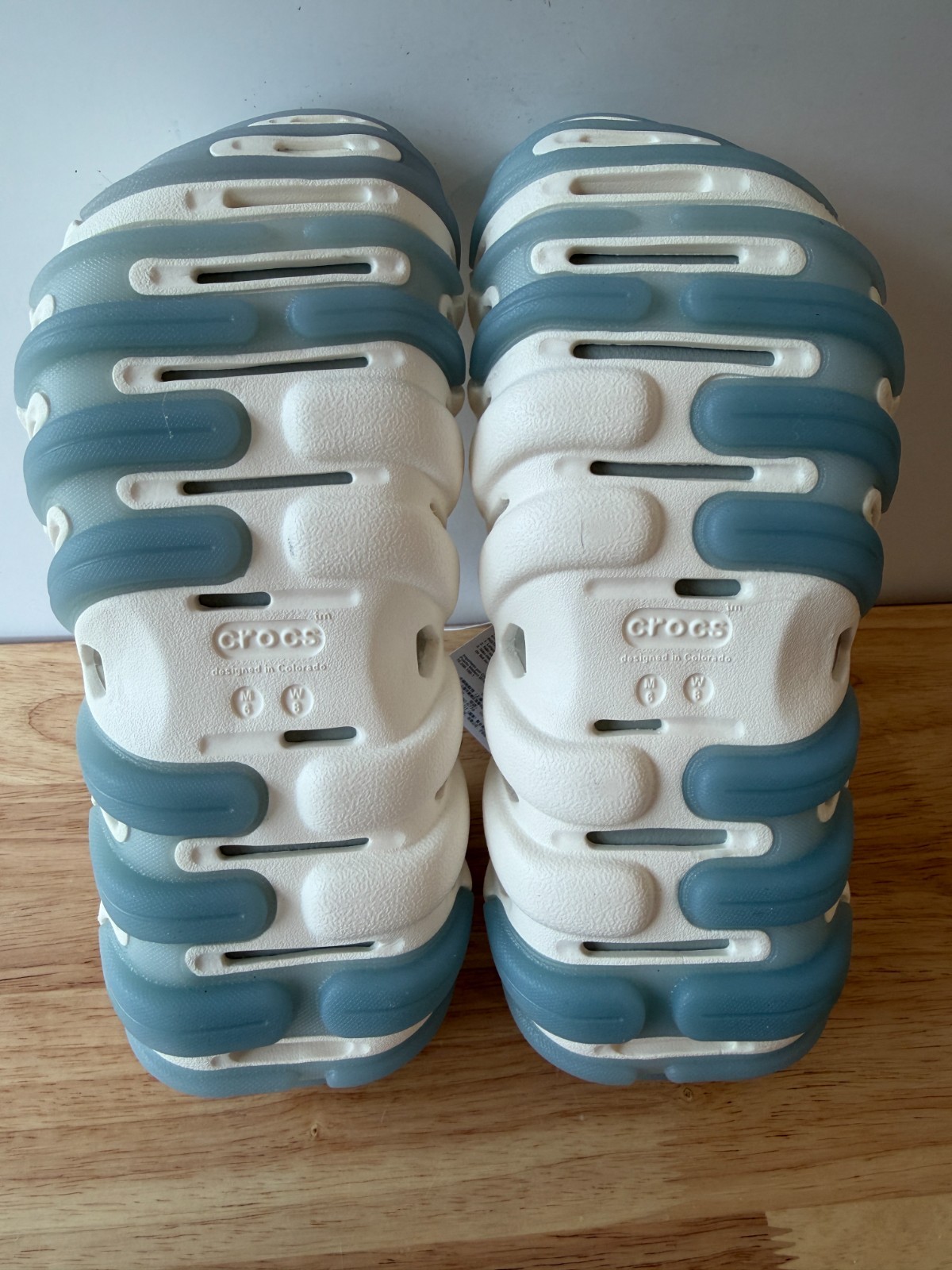 Crocs Echo Icey Ro Clog Bone White Blue Translucent Sole 211458-0WV W8 / M6 NWT