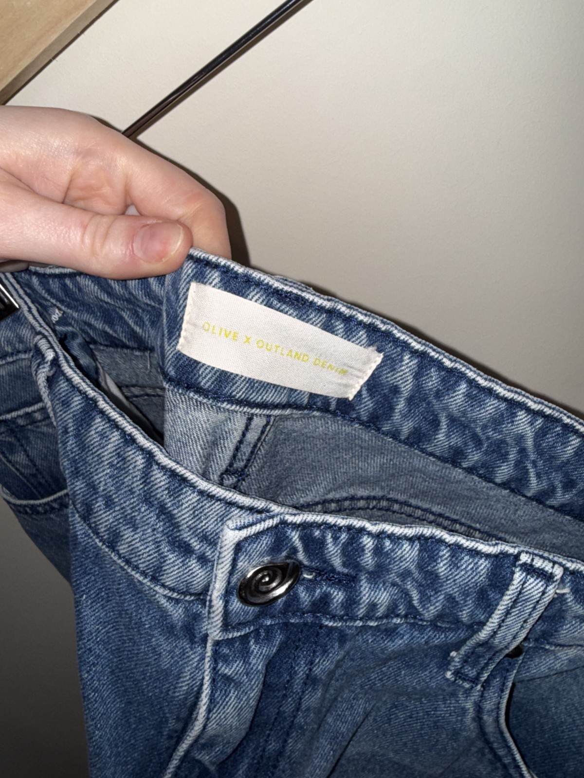 Olive Cooke x Outland Denim Ebony High Flare Shorts in Marina Mid Blue Size 28