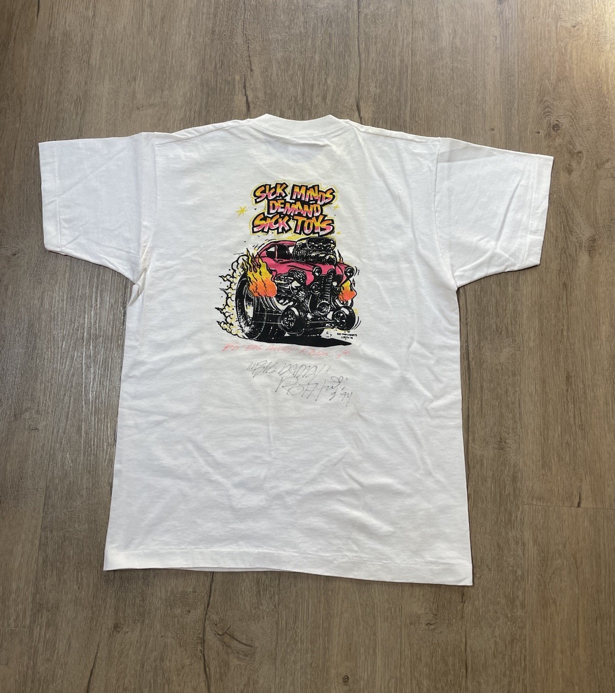 🔥RARE Vintage 90s RAT FINK T-Shirt ED ROTH SIGNED Sick Minds Toys HOT ROD L USA