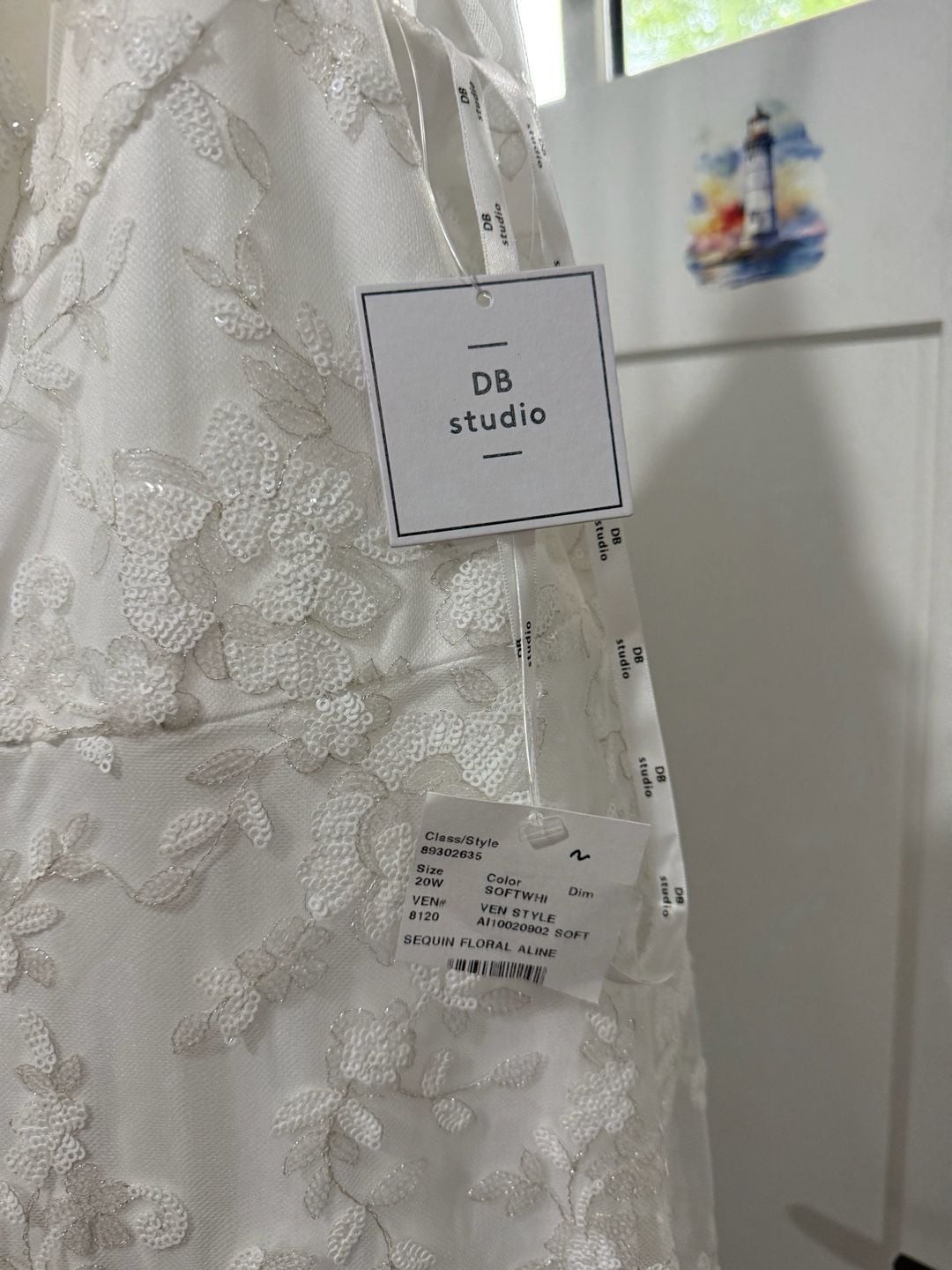 DB Studio Sequin Floral A-Line Wedding Dress