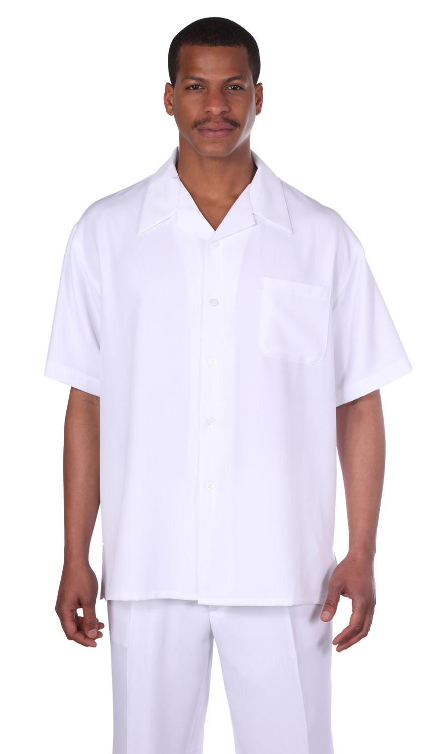 Men’s 2 piece walking suit (shirt&pants) Solid White Size M L XL 2XL 3XL 4XL 5XL