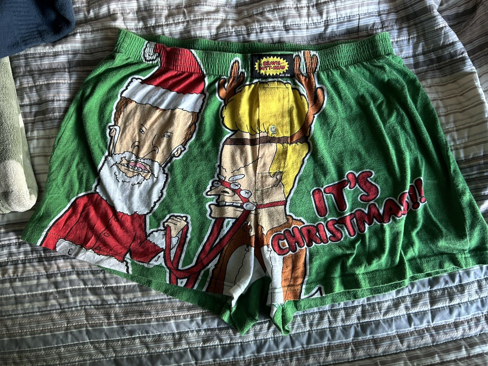 Beavis and Butt-Head Green Cartoon Graphic Print Pajama Shorts 100% Cotton L