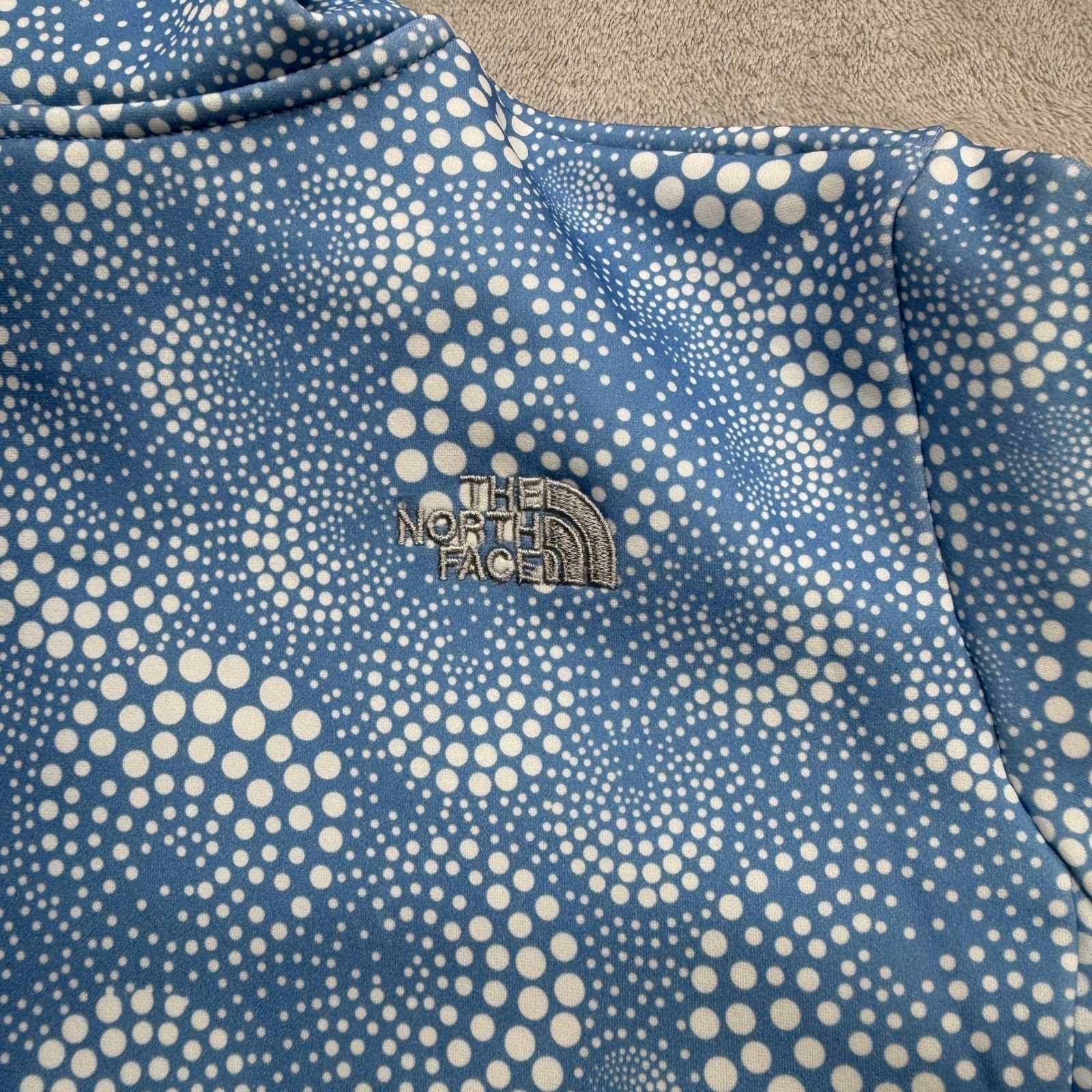 The North Face Full Zip Hoodie Girls XL Blue Polka Dot Swirl Softshell Jacket