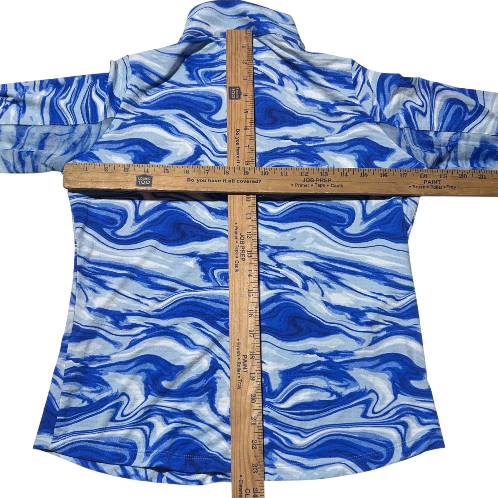 IBKUL Blue Marble Swirl Quarter Zip Sun Shirt UPF 50+ Long Sleeve Small