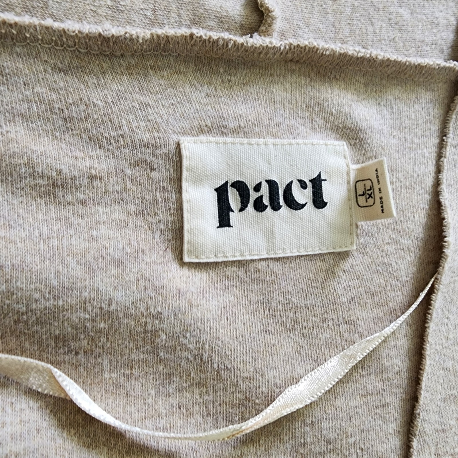 Pact Organic Cotton Open Front Cardigan L/XL Tan Pockets Coastal Lounge Capsule
