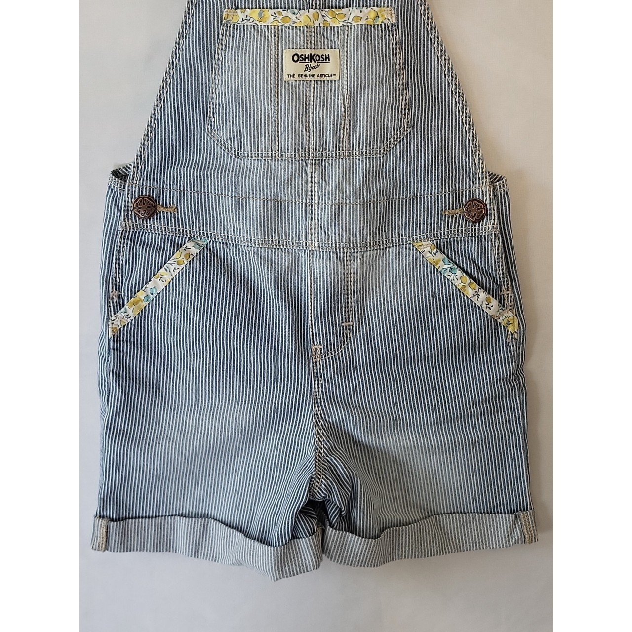 OshKosh B’gosh Girls 4T Striped Denim Shortalls Front/Back Pockets