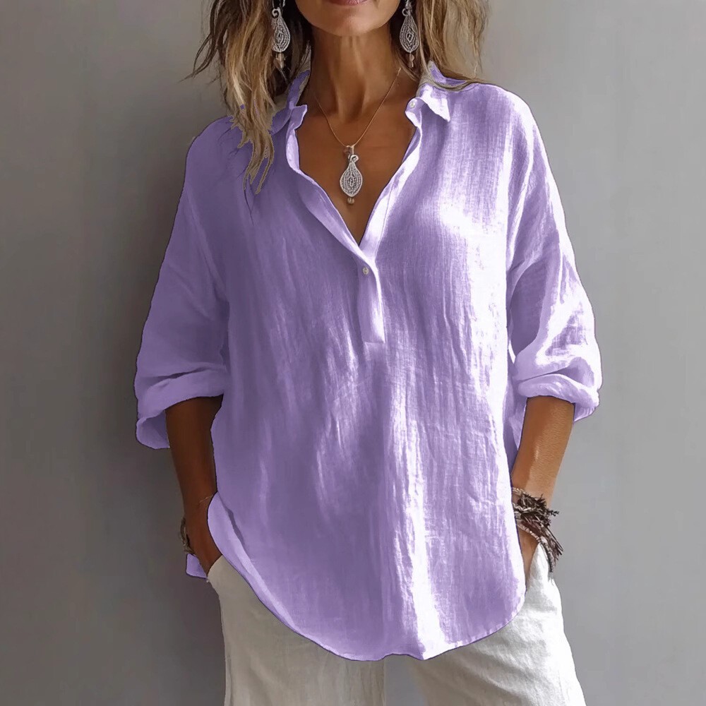 Womens 3/4 Sleeve V Neck Tunic Tops Ladies Casual Loose Collar T Shirt Blouse