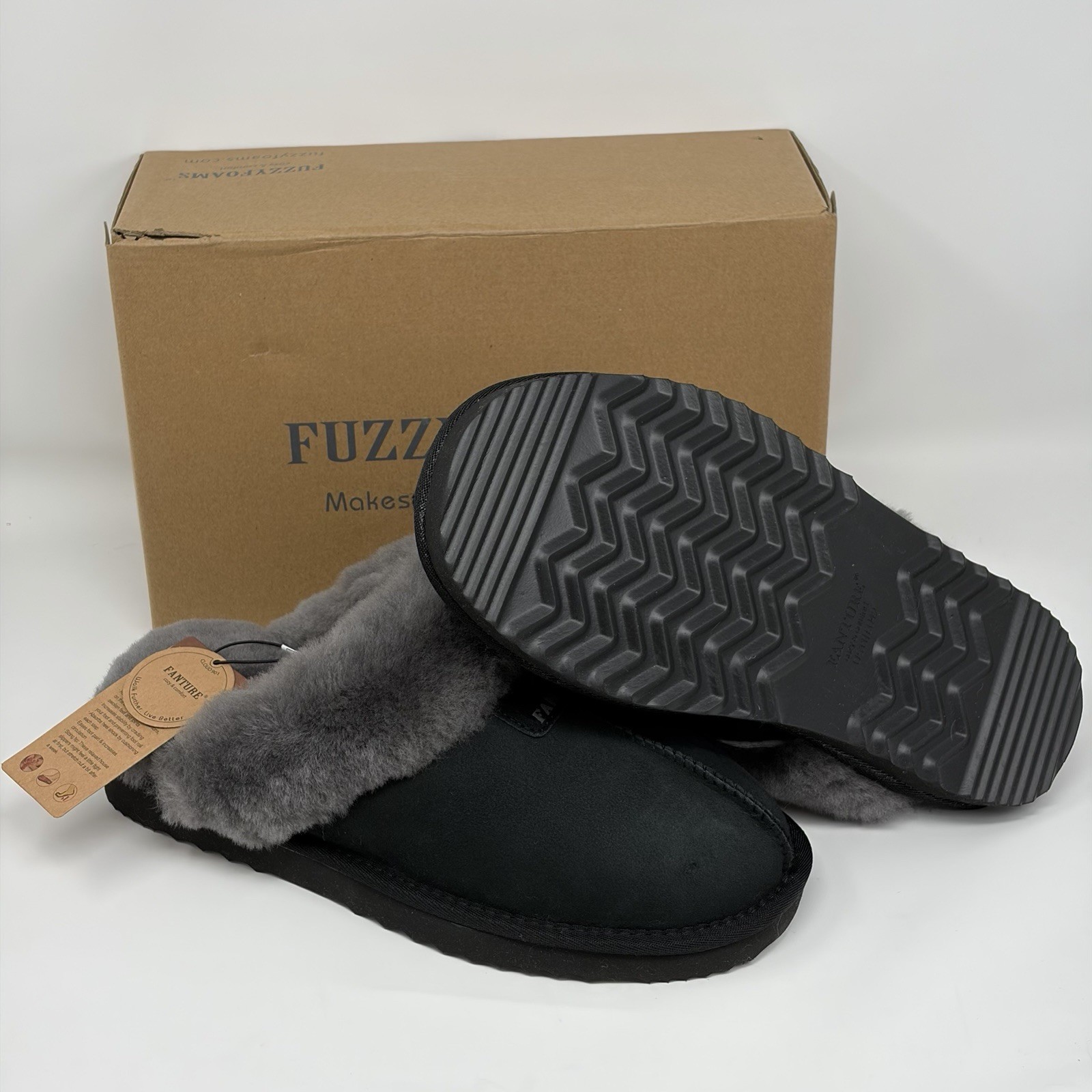 Fanture Cloud 901 Black Grey Sheepskin Memory Foam Slippers Women’s Size 11