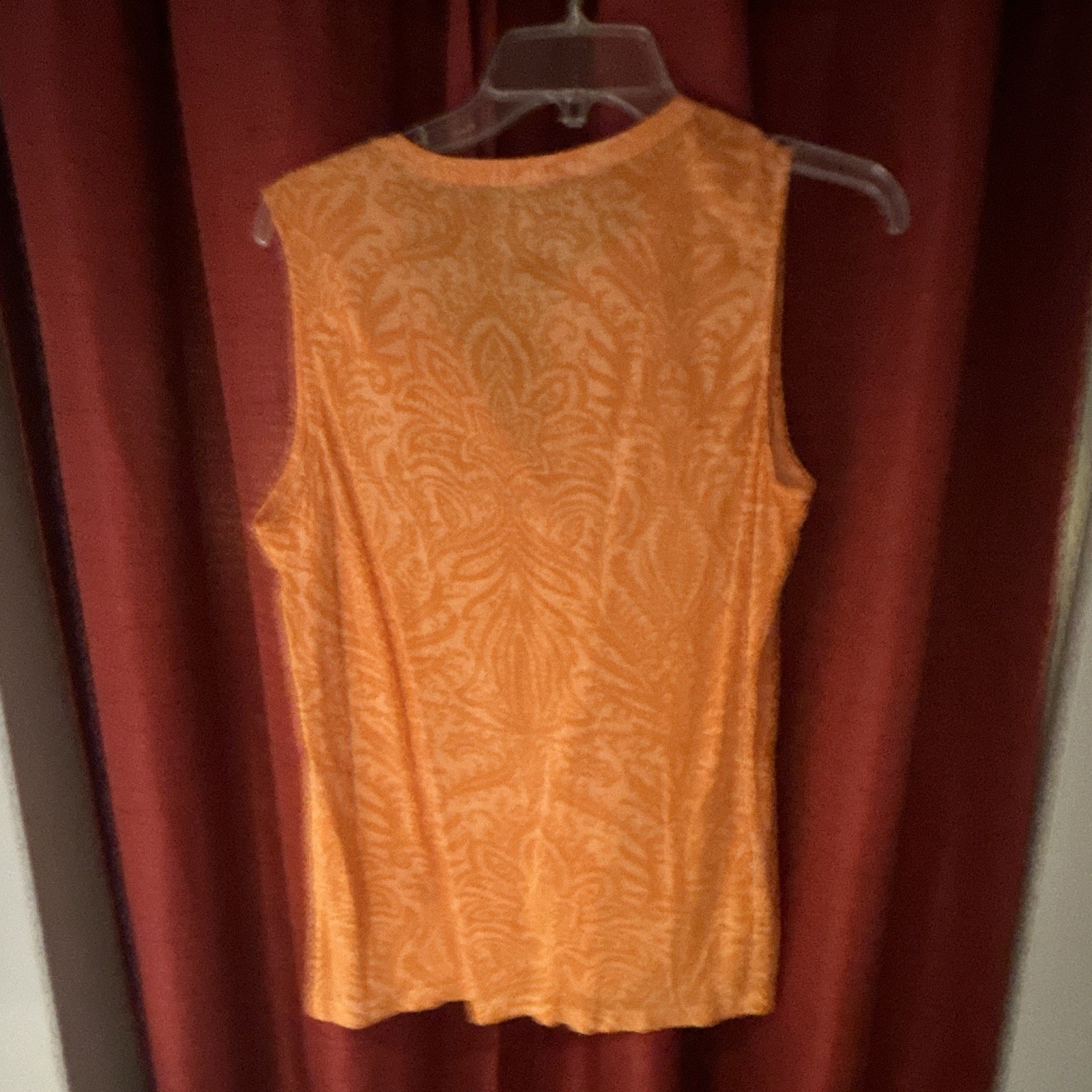 LOFT Women’s M Orange Paisley V-Neck Sleeveless Knit Cotton Button Tank Top