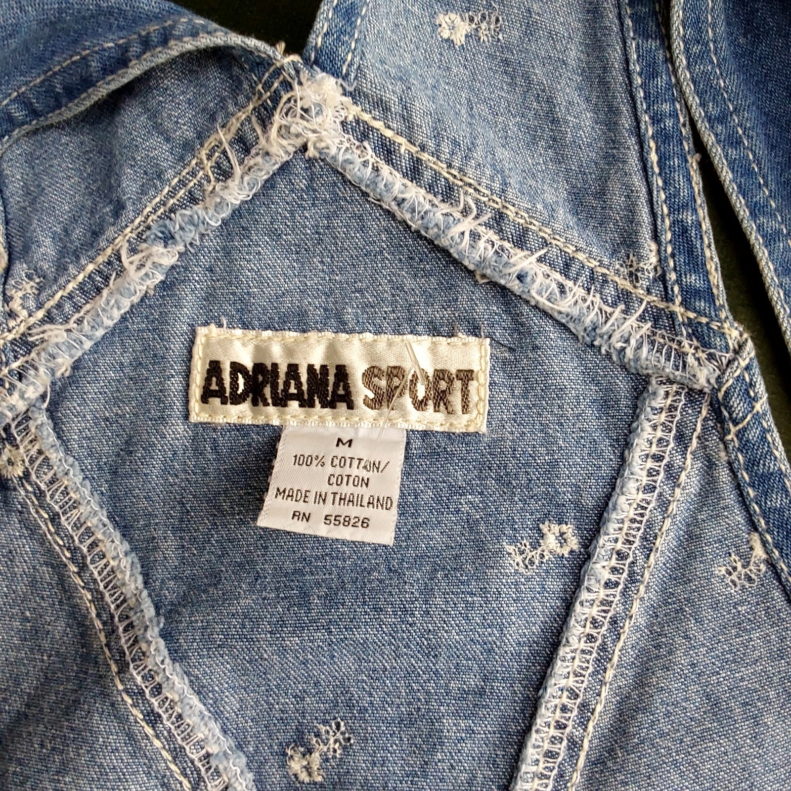 Vtg 90’s Adriana Sport Denim Overall Shortalls Embroidered 32″ Waist Womens Med