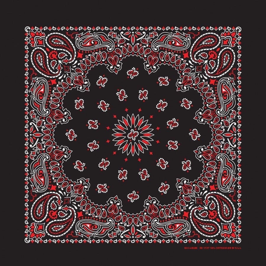 Black Red Paisley Approx. 22″x22″ Bandanna USA Made 100% Cotton Biker