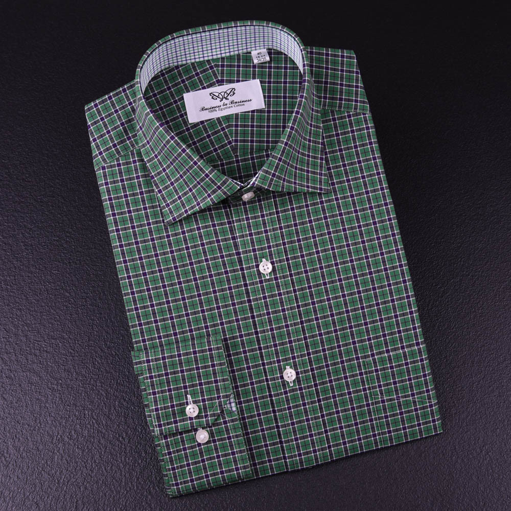 Dark Forest Green Checkered Dress Shirt Men’s Formal Business Sexy Polo Design