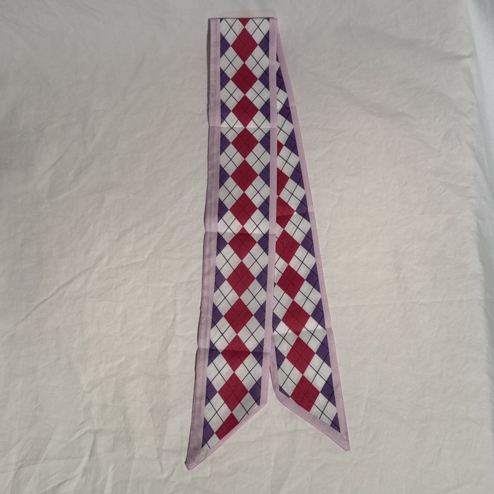 Preppy Pink Purple White Black Argyle Purse Hair Scarf New