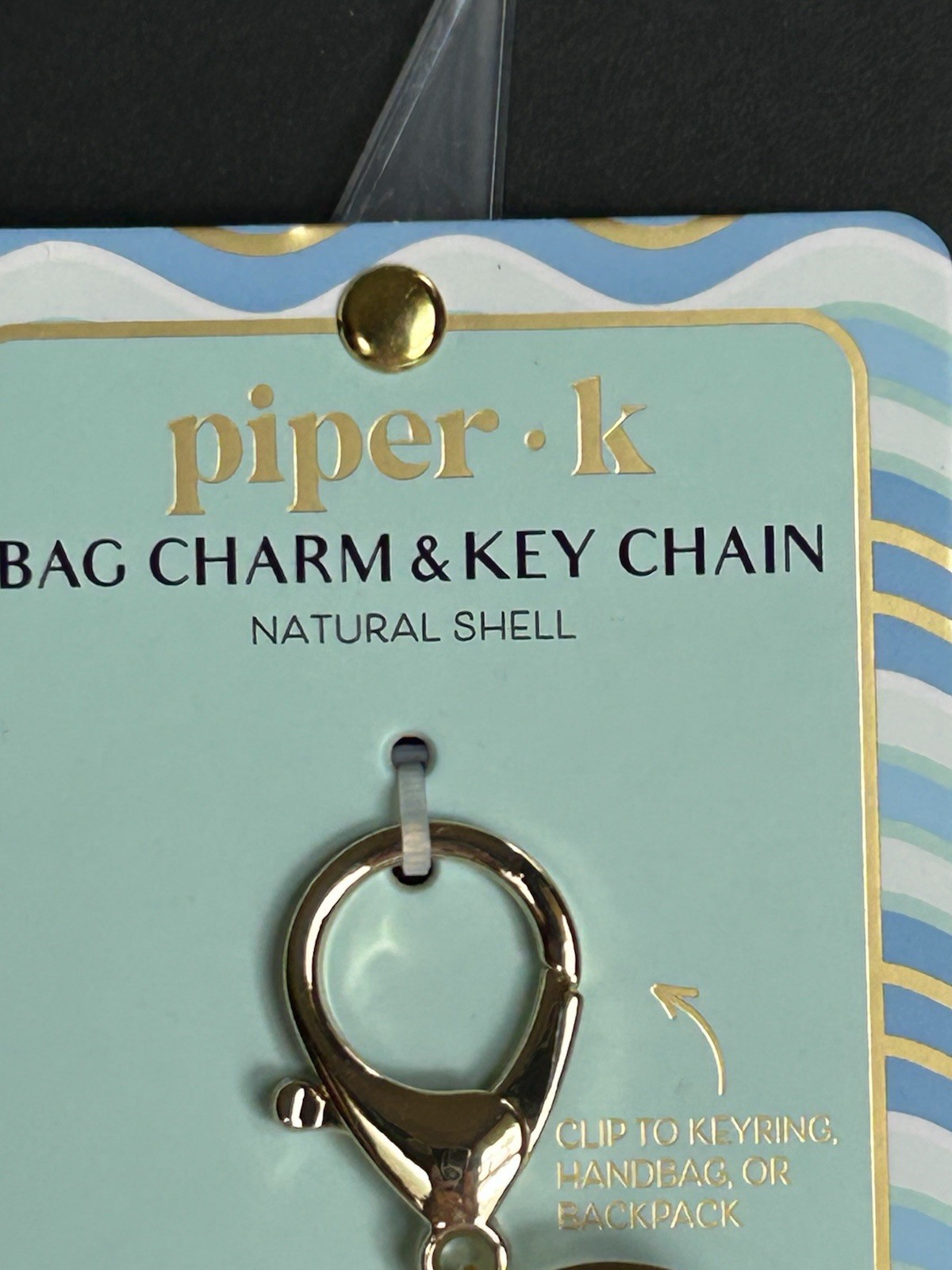 Piper K Seashell Starfish Clam Bag Charm Gold Navy Blue Keychain