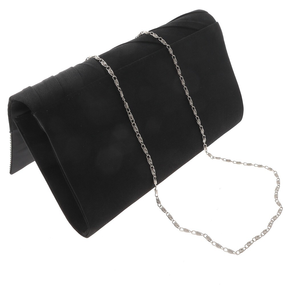 Fashion Satin Fabric Clutch Bag with Folded Front Rhinestone WYQ074-BLK