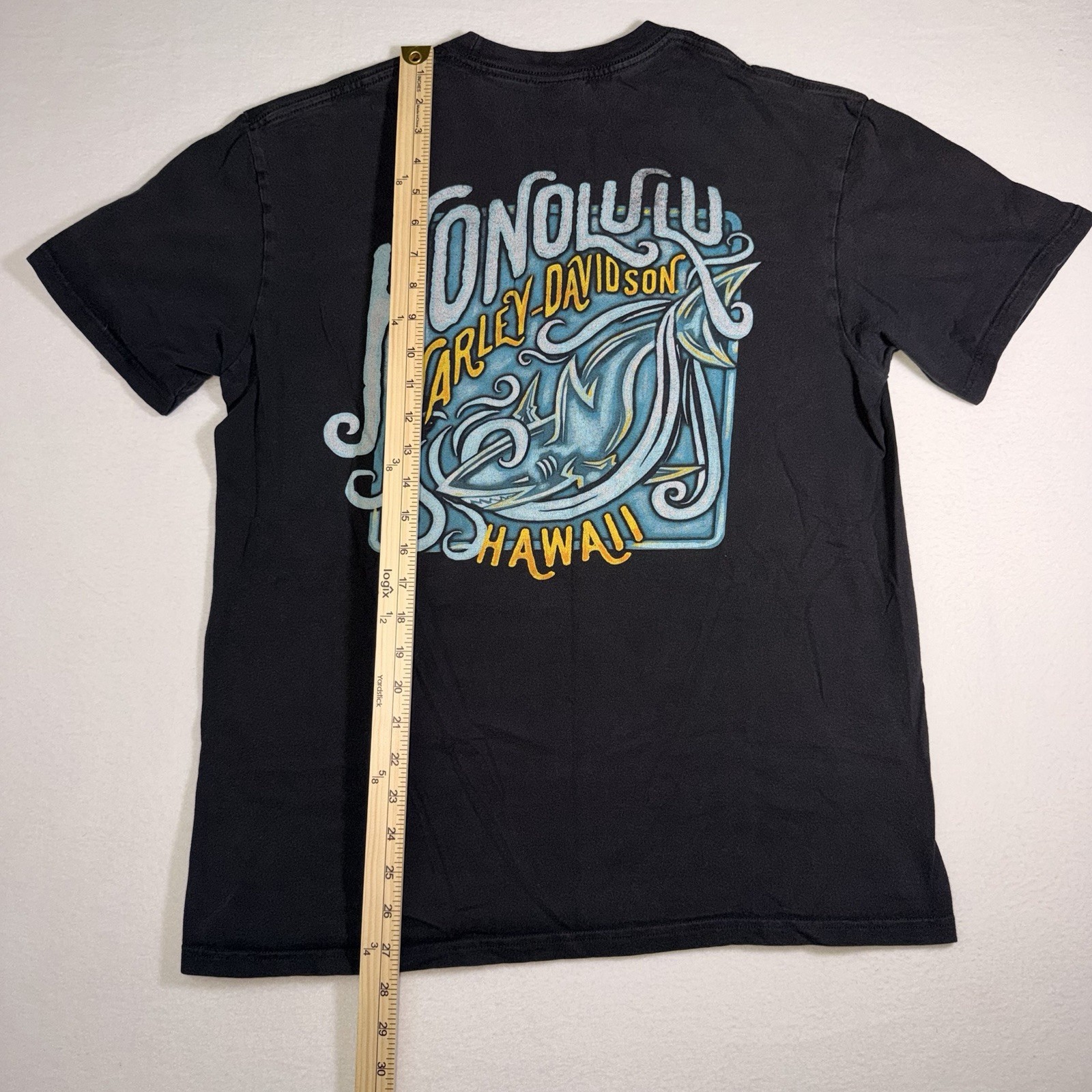Harley Davidson Honolulu Hawaii Shark Graphic T Shirt Black Large Biker Tee
