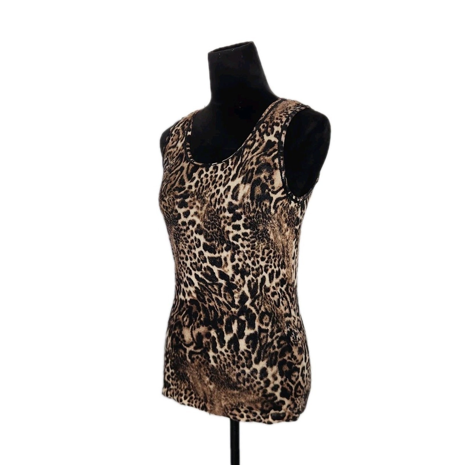Lafayette 148 Sleeveless Leopard Print Knit Merino Blend Sequins Top Size M