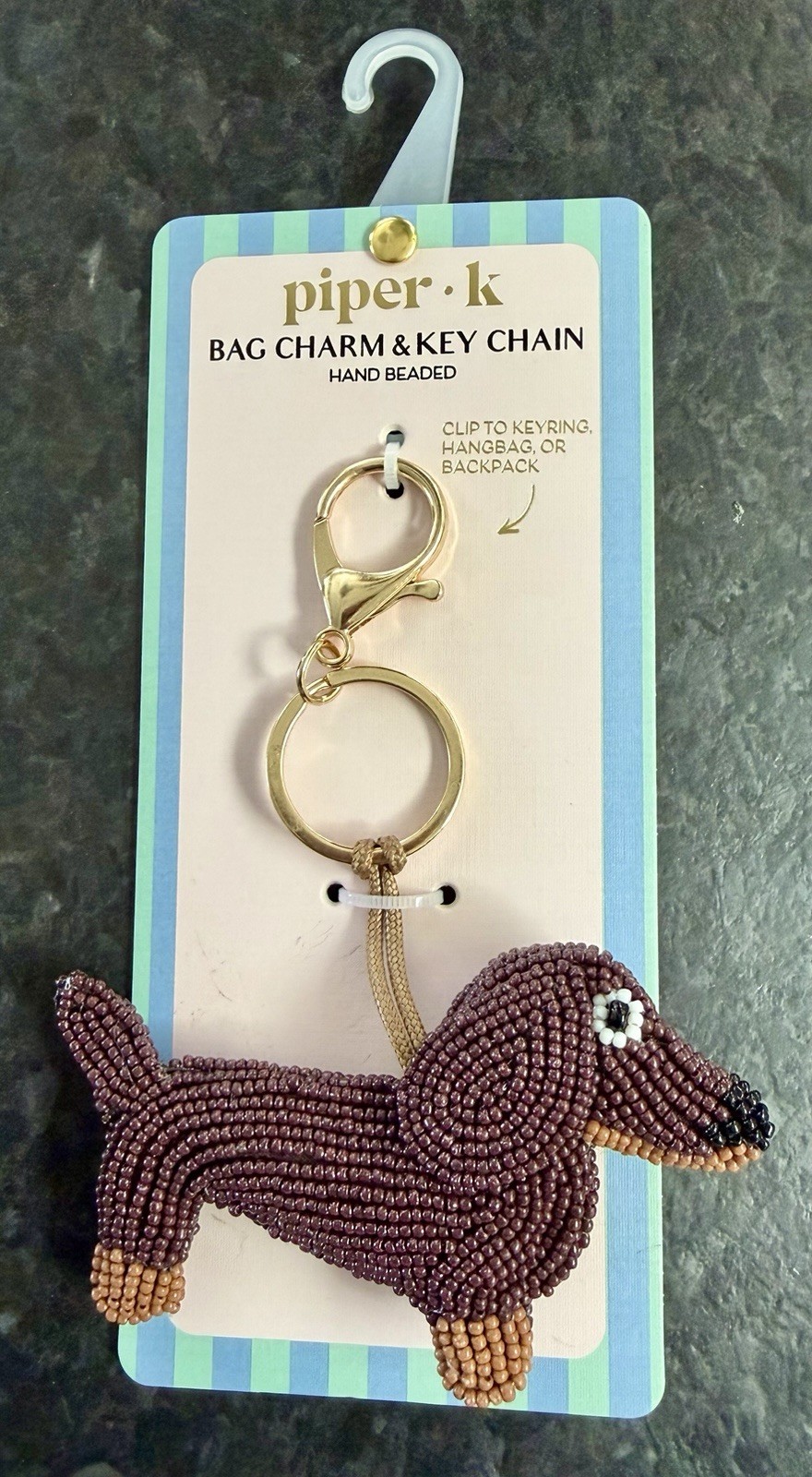 Piper K Beaded Dachshund Dog Bag Charm or Keychain NWT