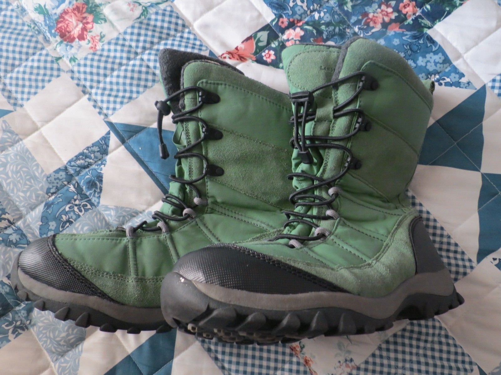 Lands End Rain/Snow Boots 30525 Green Pullup Round Toe Mid Calf Size 6 M